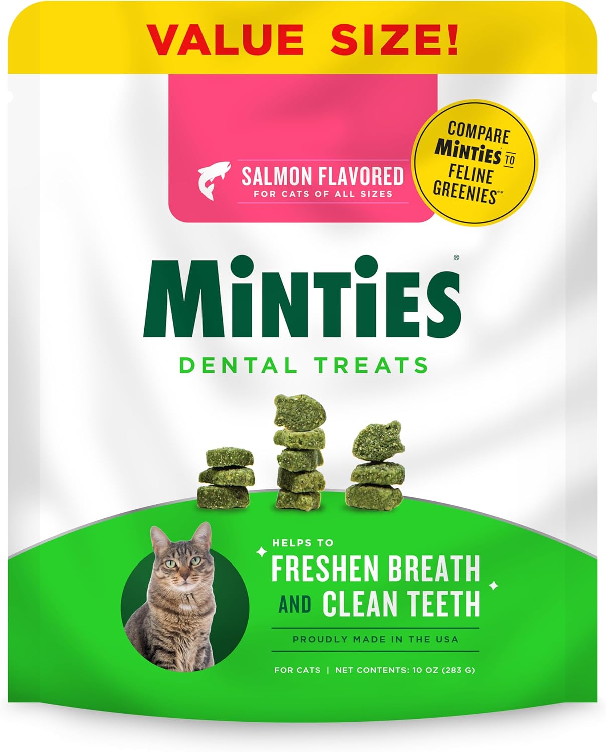 Minties Dental Treats for Cats in packaging on a clean surface