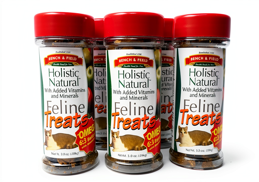 Bench Field Holistic Cat Treats in resealable container on a counter