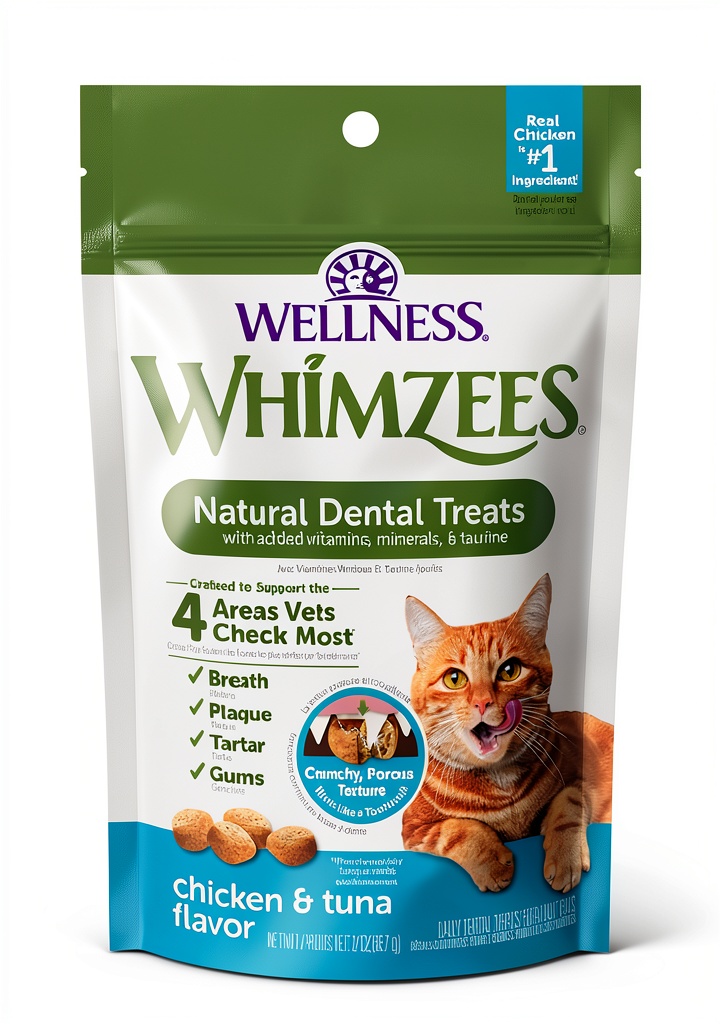 Wellness Cat Dental Treats package and treats close-up