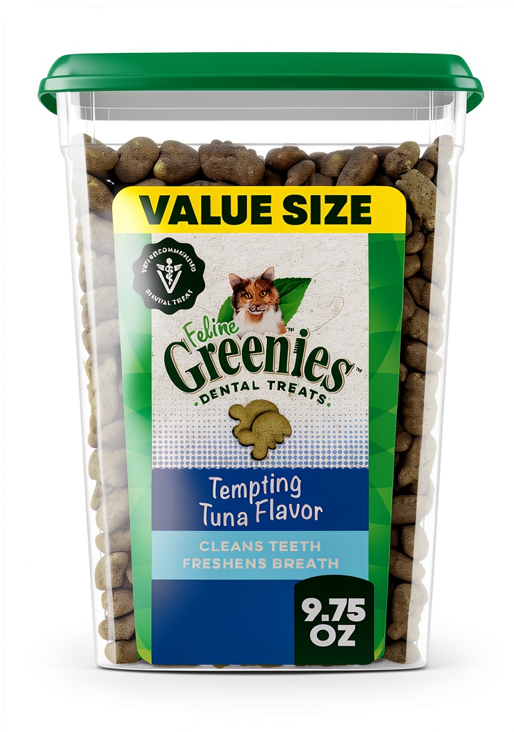 Real-world testing of Feline Greenies Dental Cat Treats Tuna Flavor on a kitchen counter