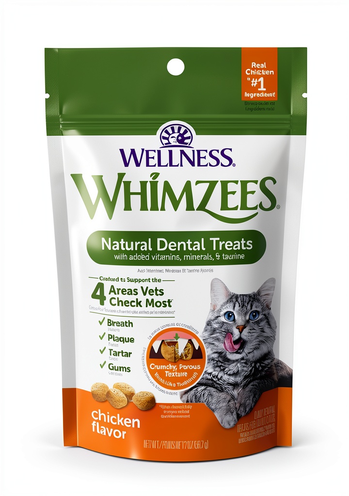 Wellness Cat Dental Treats package showing crunchy texture and ingredients